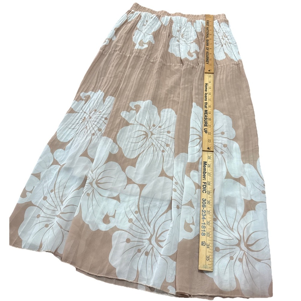 Metro Wear Vintage Sunny Floral Boho Long Skirt Beige White Light Poly Lined Med